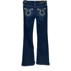 Vintage 00s Y2K Big Star 24 S Dark Wash Low‎ Rise Thick Stitch Sweet Flare Jeans